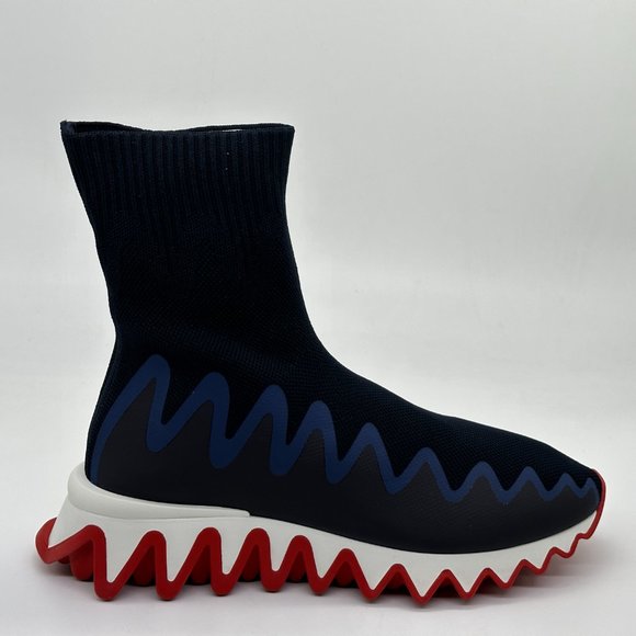 Christian Louboutin SHARKY SOCK Women Knit Flat Sneakers Shoes Navy - Picture 3 of 12